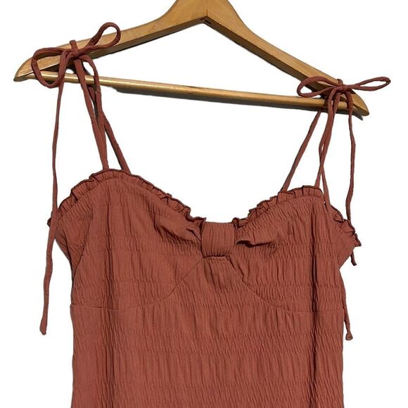 Sundress Junior’s Size Large Speechless Tie Shoulder Puckered Knit Mauve NEW - Picture 2 of 9